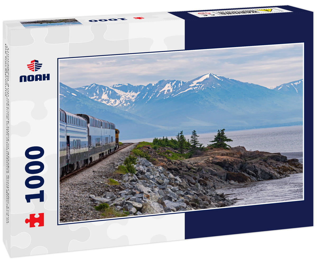 Turnagain Arm of Cook Inlet in Alaska from the Train showing the shoreline with mountains and glaciers in the background