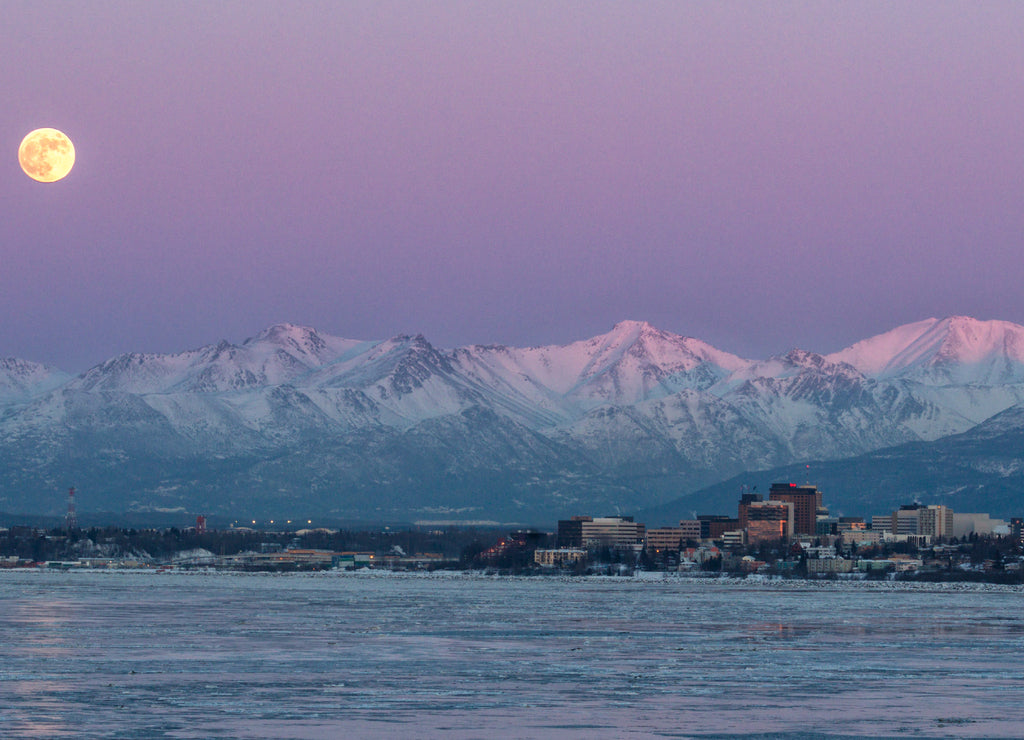 Moonrise over Anchorage Alaska