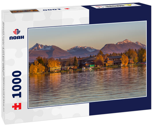 Warm colors of sunset at Spenard Lake in Anchorage, Alaska, USA