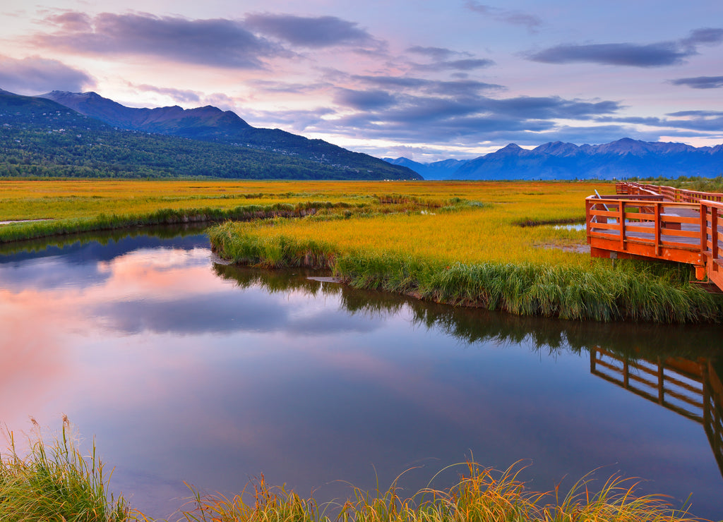 Beautiful sunrise at Potter Marsh Wildlife Viewing Boardwalk, Anchorage, Alaska