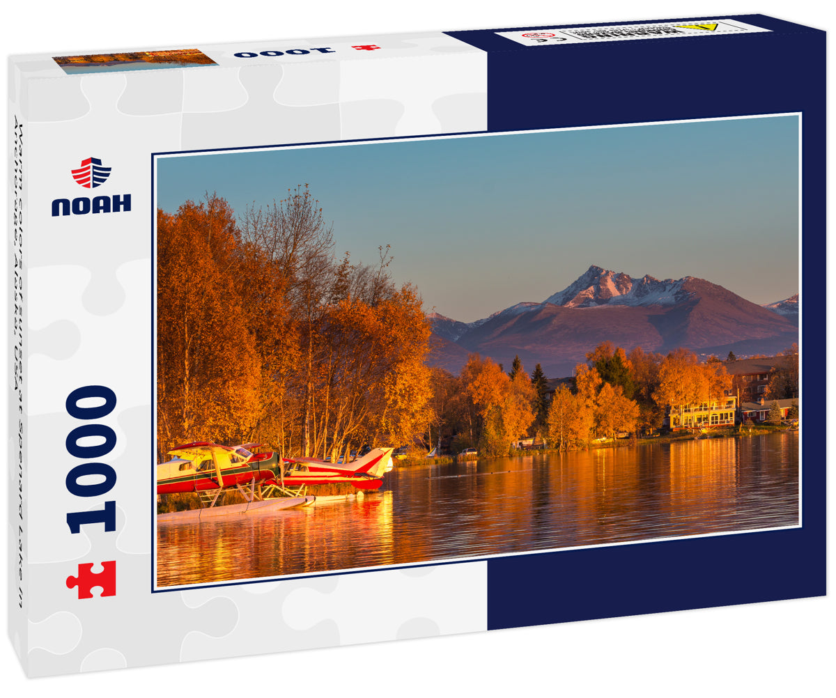 Warm colors of sunset at Spenard Lake in Anchorage, Alaska, USA