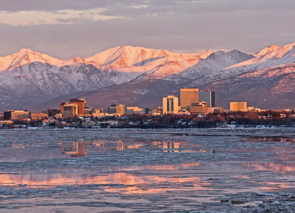 Anchorage Skyline as the Sun Sets, Alaska