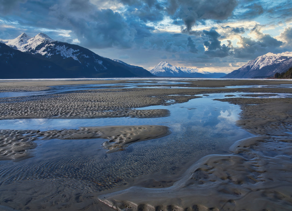 Sunset storm clouds over the Chilkat River, Alaska