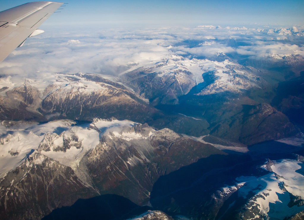 Aerial view of mountains around town of King Salmon, Alaska