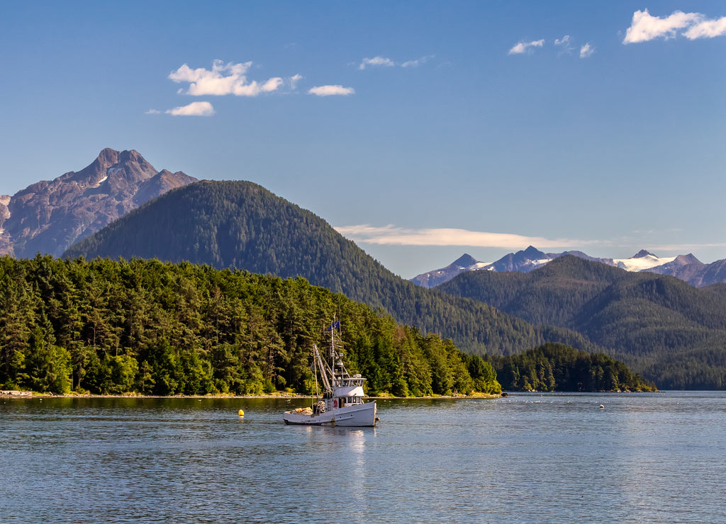 A beautiful panoramic shot of a harbour in Sitka, Alaska