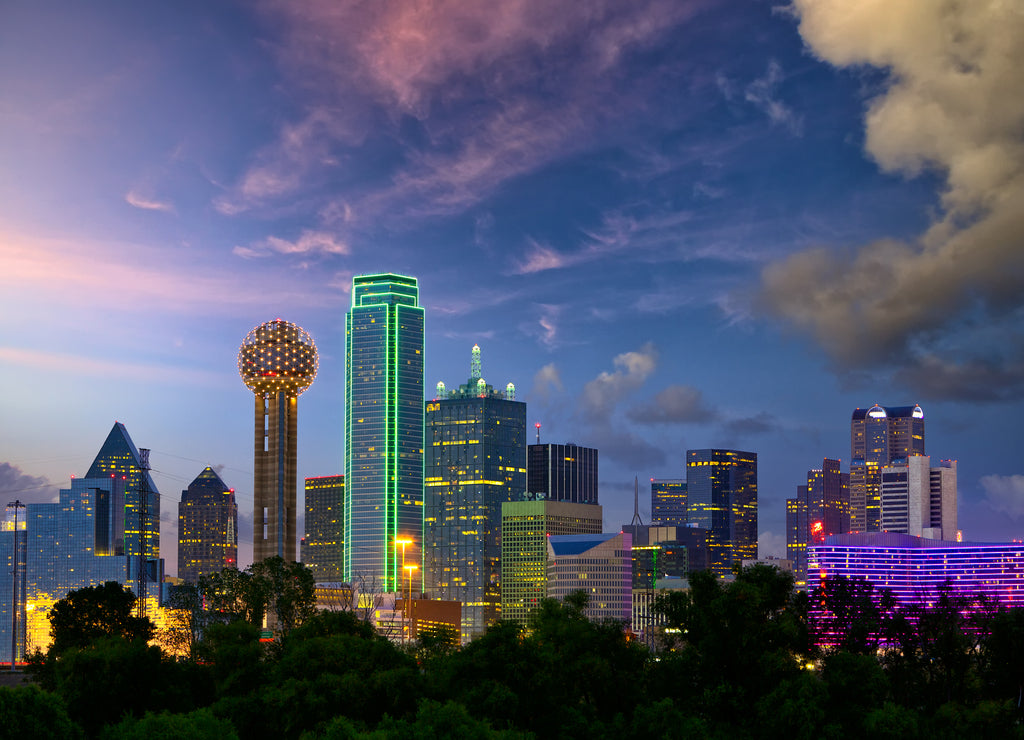 Dallas City skyline at dusk, Texas, USA