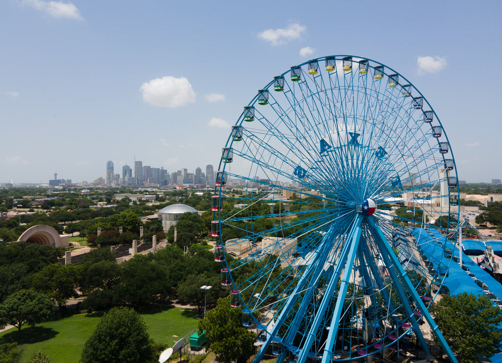 Dallas, Texas \ USA: Aerial Photo Dallas Fair Park State Fair Of Texas Ferris Wheel Downtown Dallas