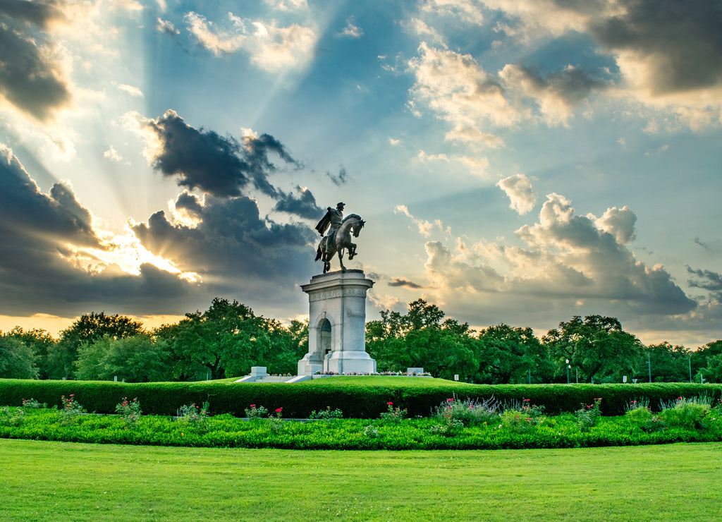 Statue and Garden in Houston at Sunset - Houston, Texas, USA