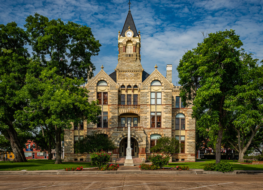 La Grange, Texas / United States: East elevation of the historic Fayette County Courthouse in LaGrange, Texas