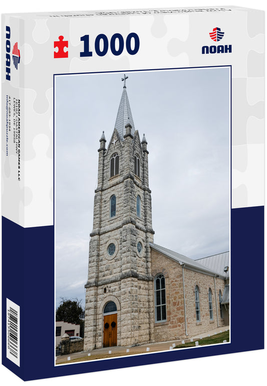 A low angle view of Lutheran church in Fredericksburg, Texas, USA