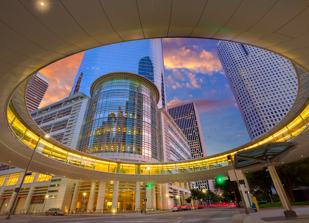 Houston Downtown sunset skyscrapers Texas