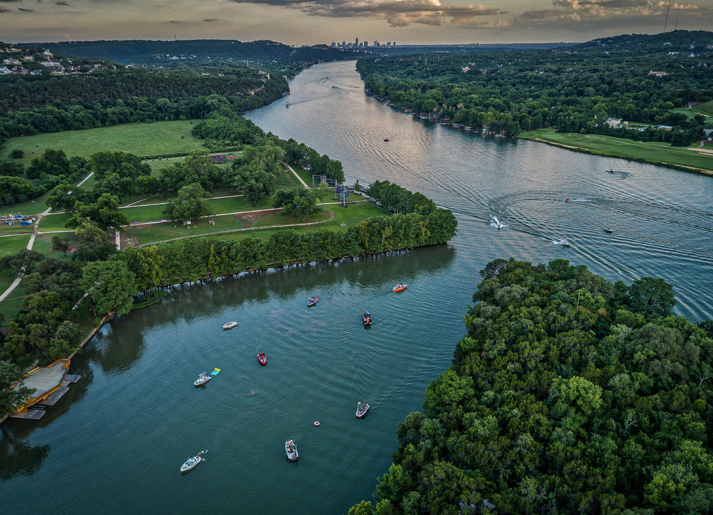 Boats on Lake Austin in Austin, Texas