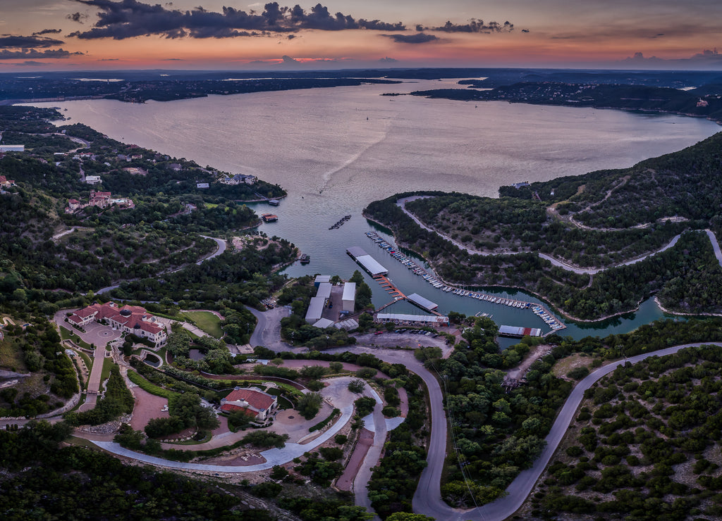 Lake Travis in Austin, Texas at sunset