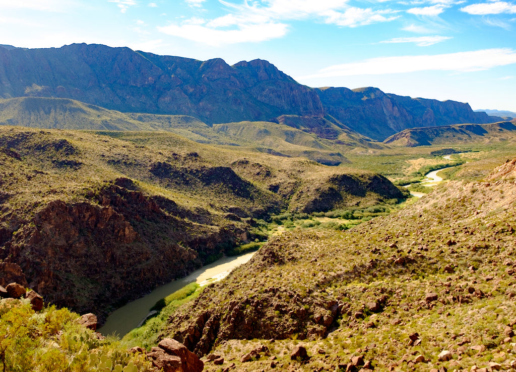 Rio Grande river on the border of Mexico and the United States from a lookout in Presidio County, Texas
