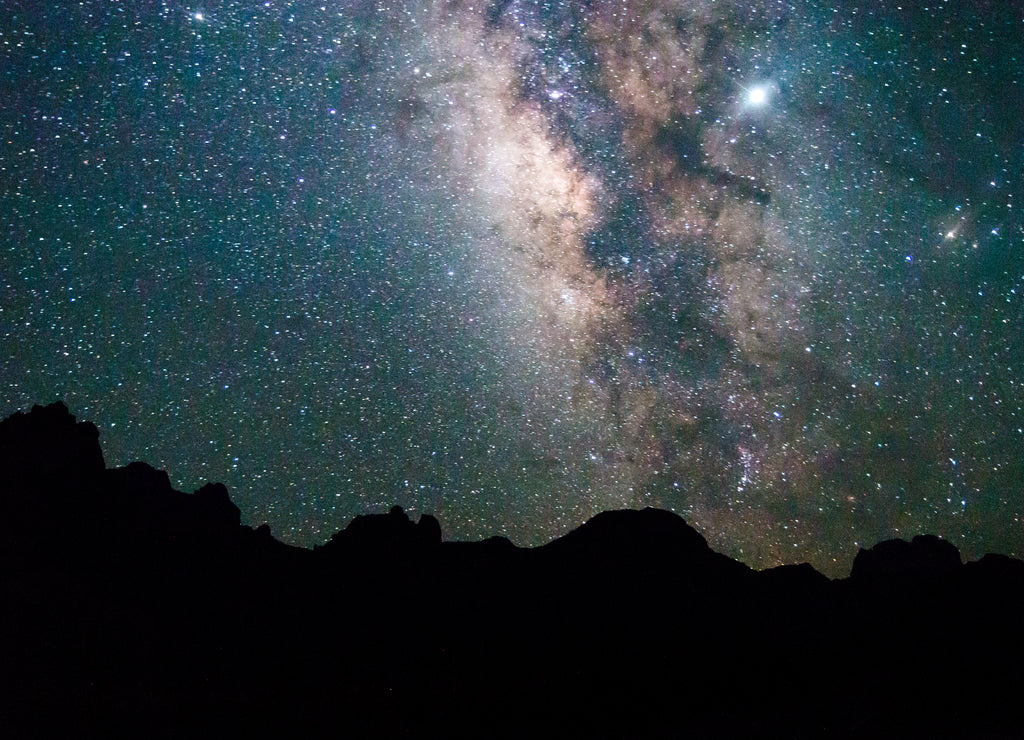 The Milky Way rising over the Chisos Basin in Big Bend National Park (Texas)