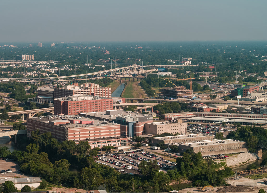 Aerial drone photo telephoto shot Houston Texas USA