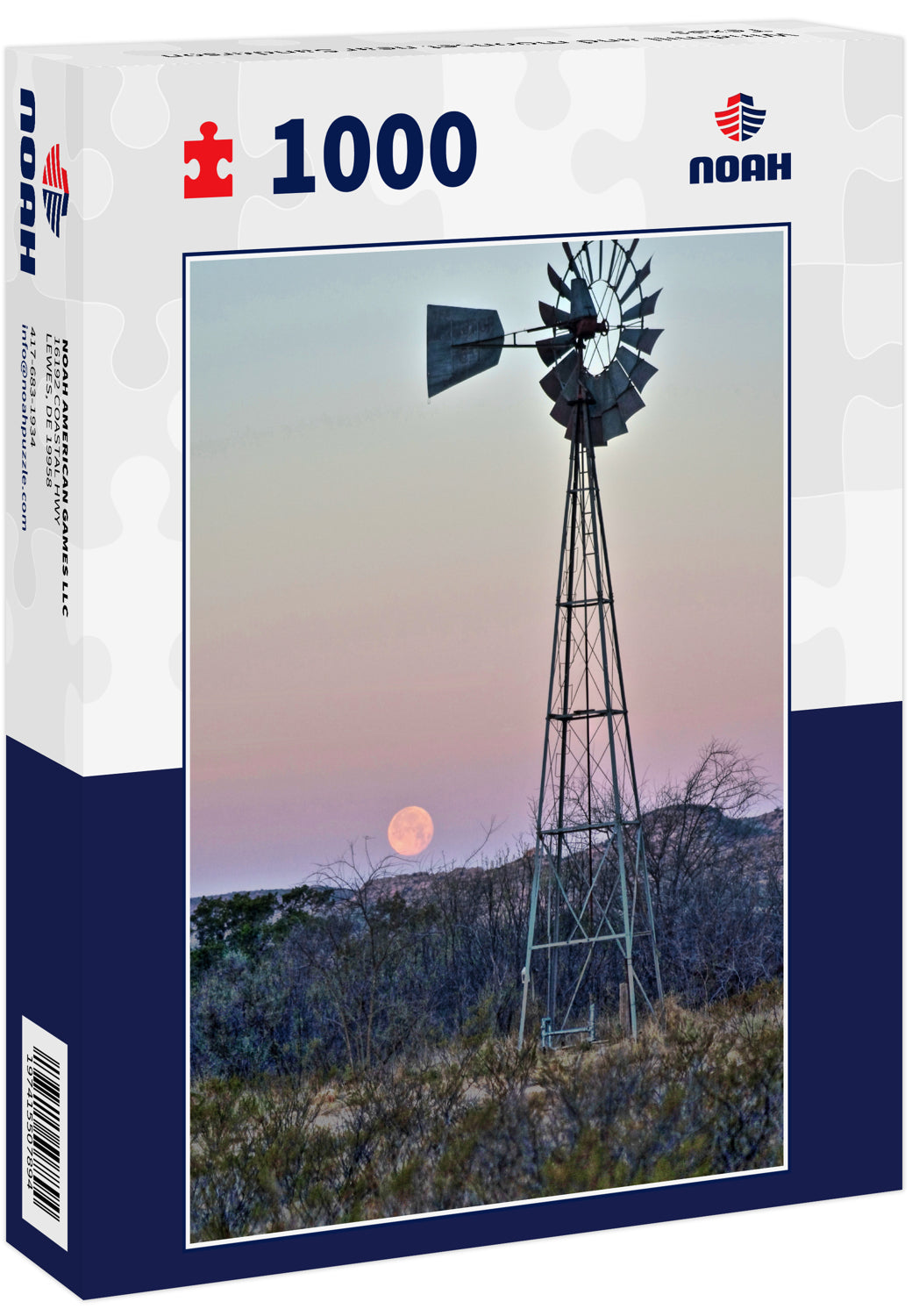 Windmill and moonset near Sanderson Texas