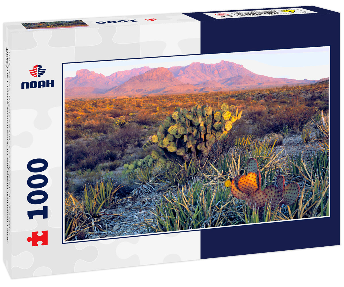 USA, Texas, Big Bend NP. A sandy pink dusk settles over the Chisos Mountains, in Big Bend National Park, Texas