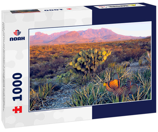 USA, Texas, Big Bend NP. A sandy pink dusk settles over the Chisos Mountains, in Big Bend National Park, Texas