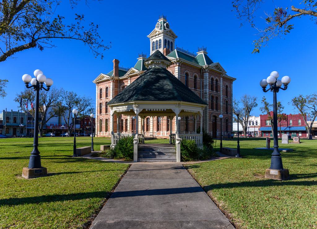 Historic Wharton County Courthouse built in 1889 and Town Square in Wharton City in Wharton County in Southeastern Texas, United States