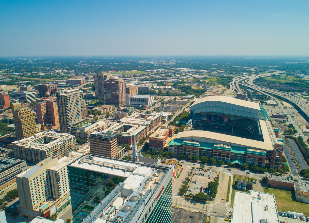 Aerial drone shot of Downtown Houston Texas