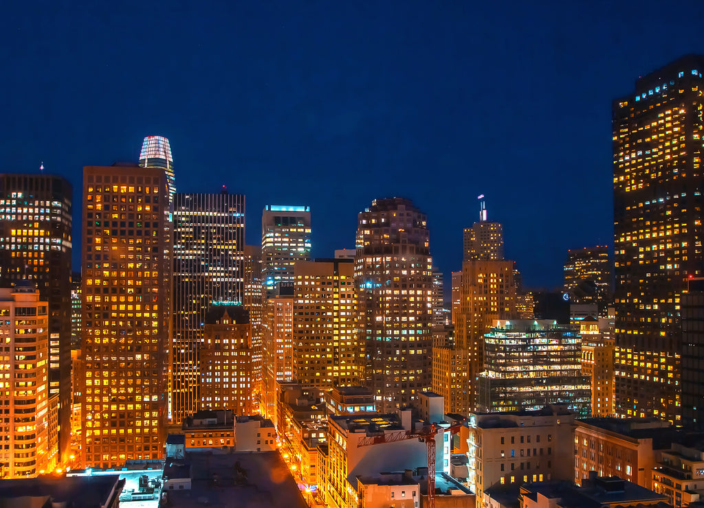 San Francisco downtown skyline at night, California USA 