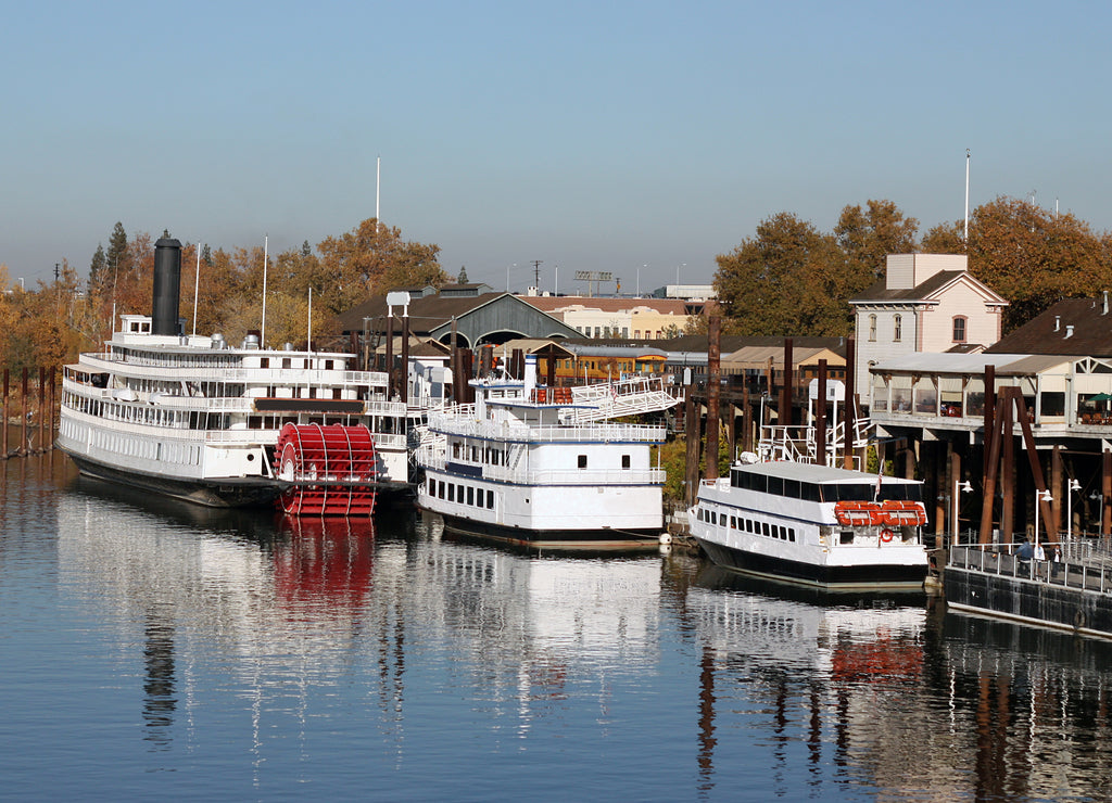 Boats on American River in Old Sacramento California