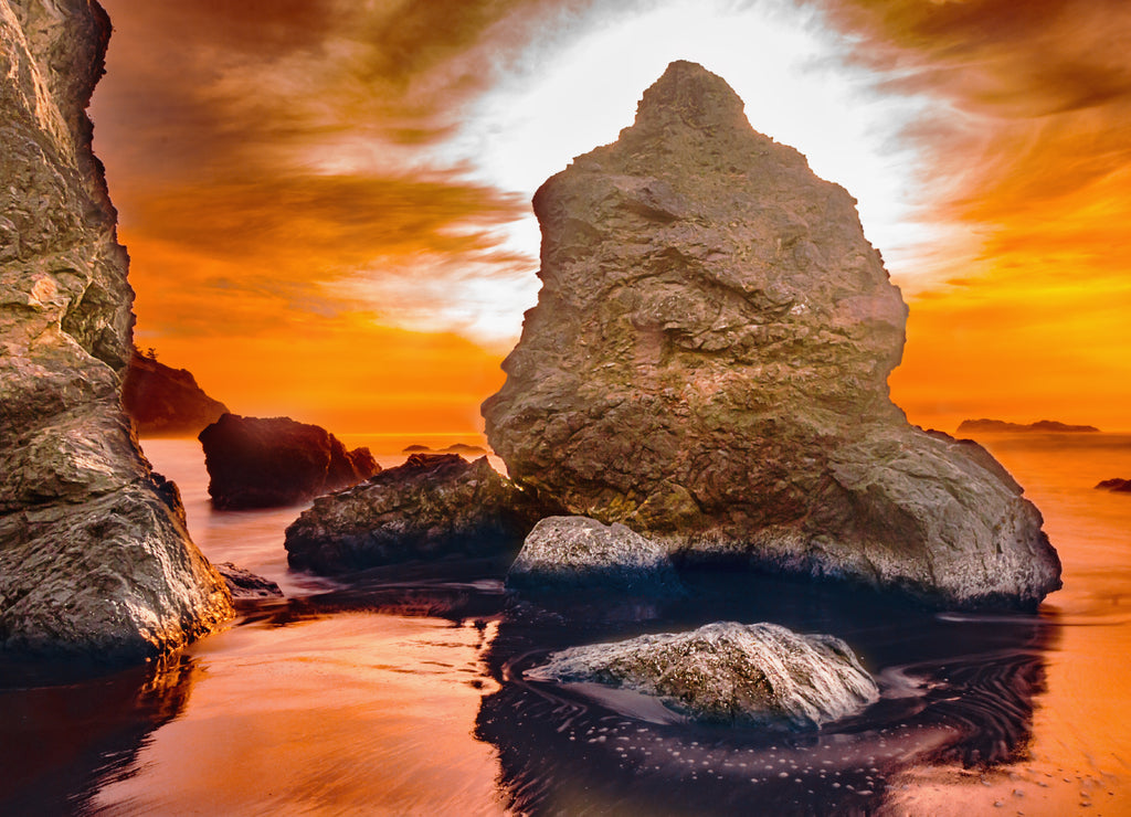 California dreaming, sunset mood on the beach at Mendocino, California