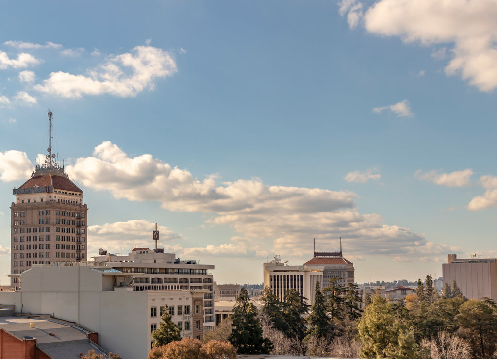 Downtown Fresno Skyline, California, USA, on a spring afternoon