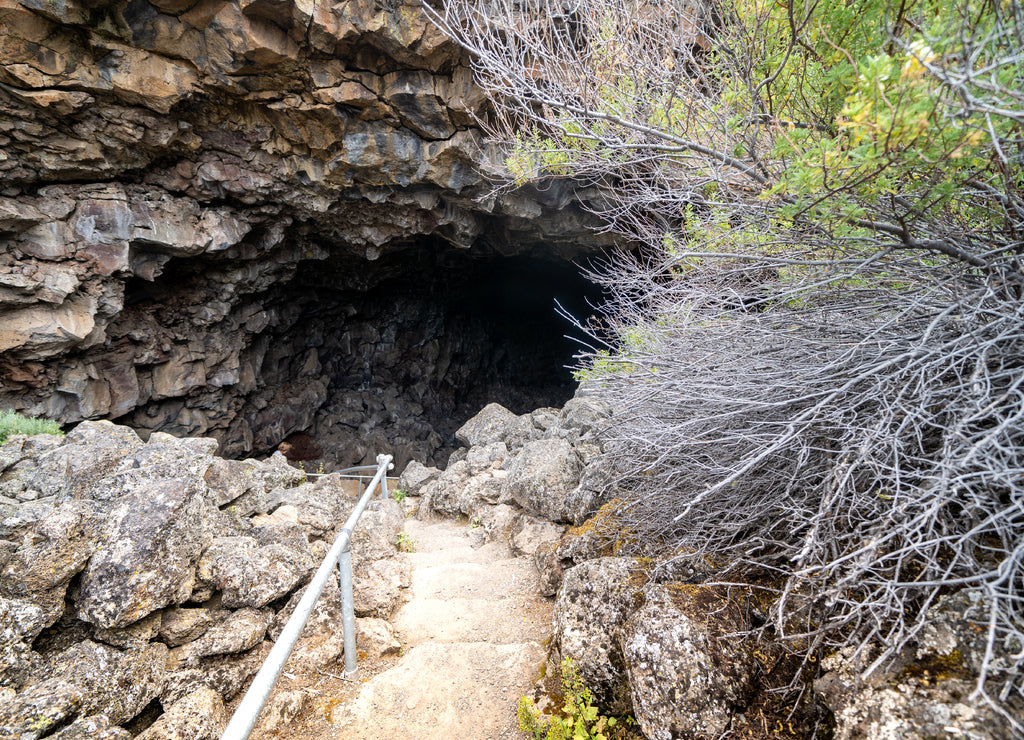 Entry to the mouth of the Sentinal Cave in Lava Beds National Monument in California