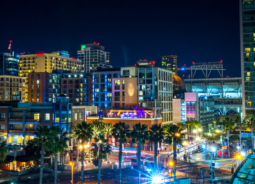 Historic Downtown at night, long exposure of the night vibe. San Diego, California, USA