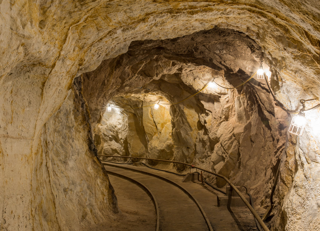 Inside Hazel-Atlas Mine in Black Diamond Regional Preserve. Solano County, California, USA