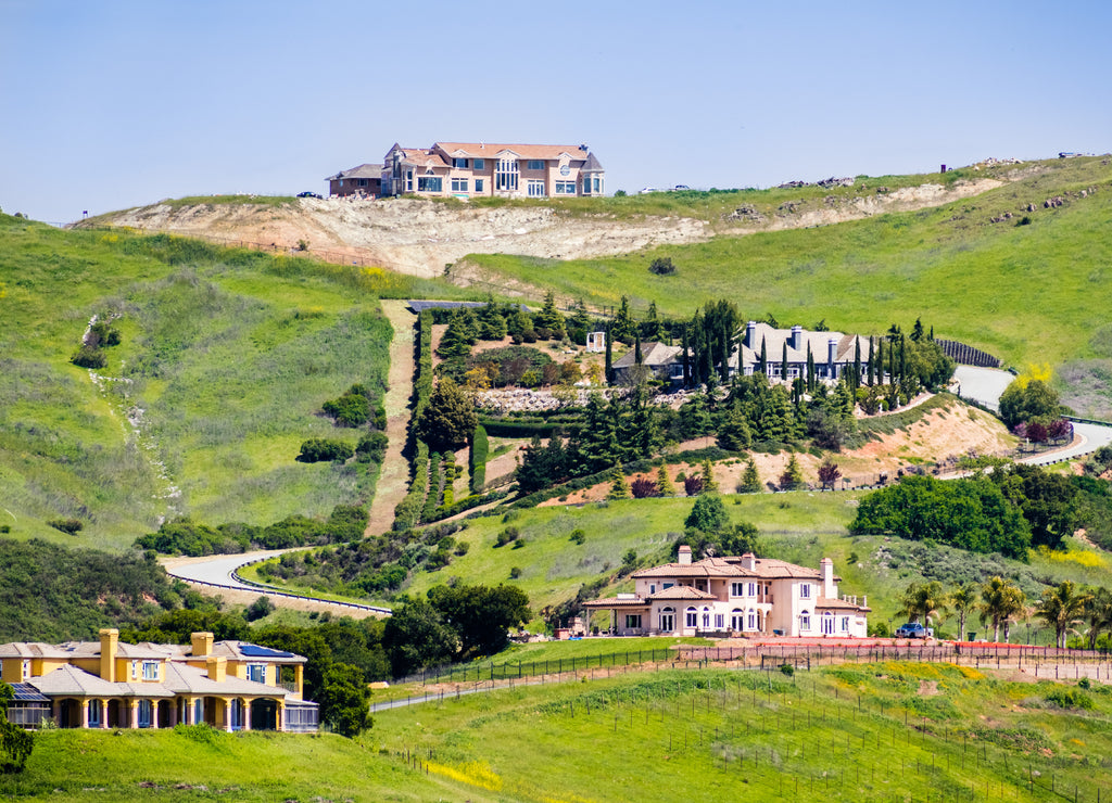 Mansions on the hills of south San Francisco bay area, San Jose, Santa Clara county, California