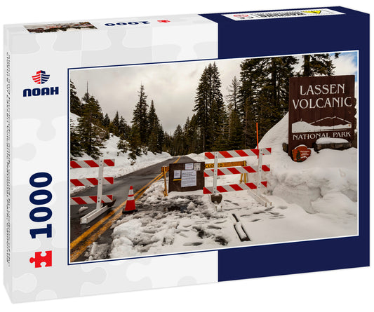 Signs and barricades notify would-be visitors of the closure of Lassen Volcanic National Park, California