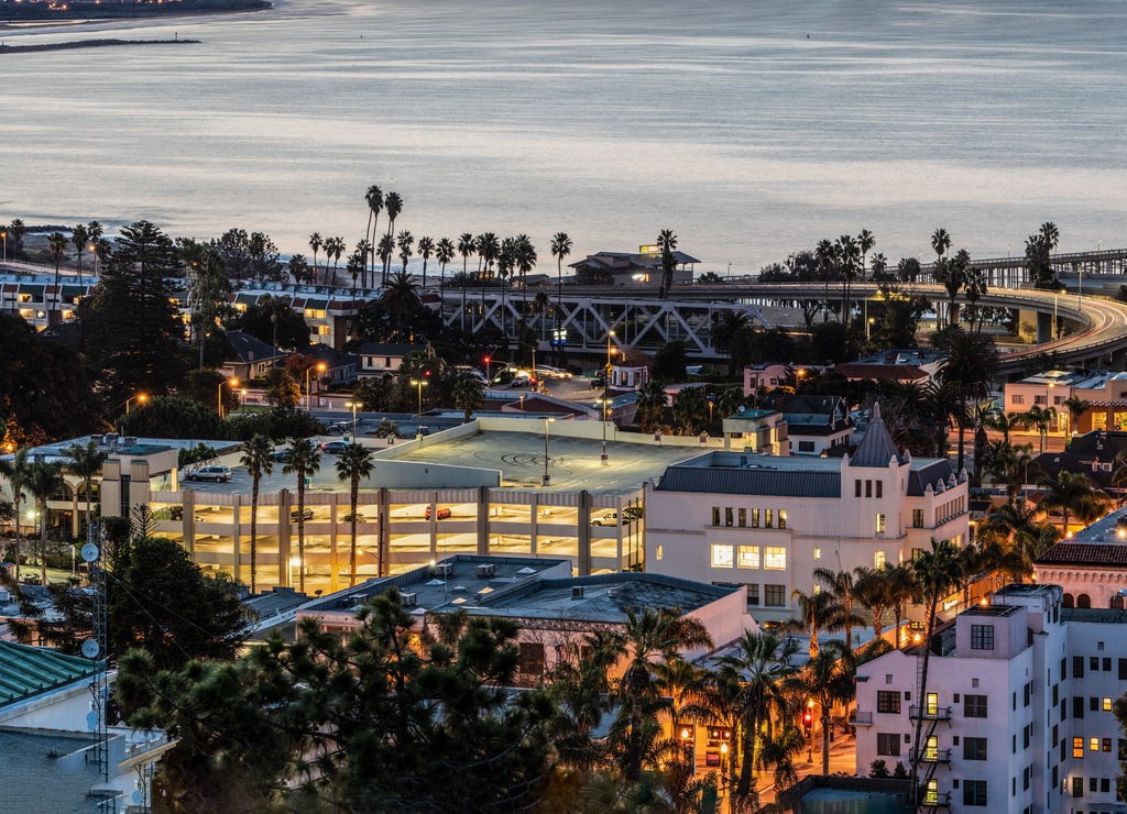 Sleepy town of Ventura nestled against the Pacific ocean just beginning to wake up to the morning lights of dawn California