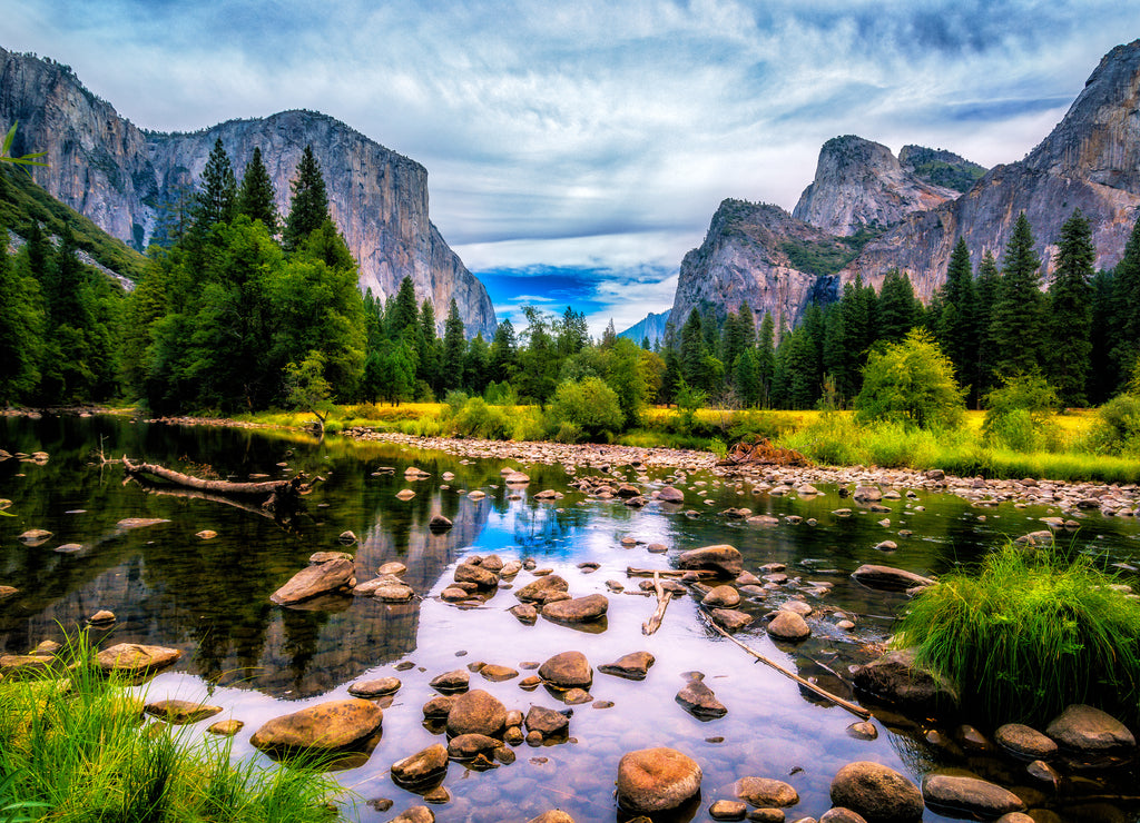 Yosemite Valley View featuring El Capitan, Cathedral Rock and The Merced River