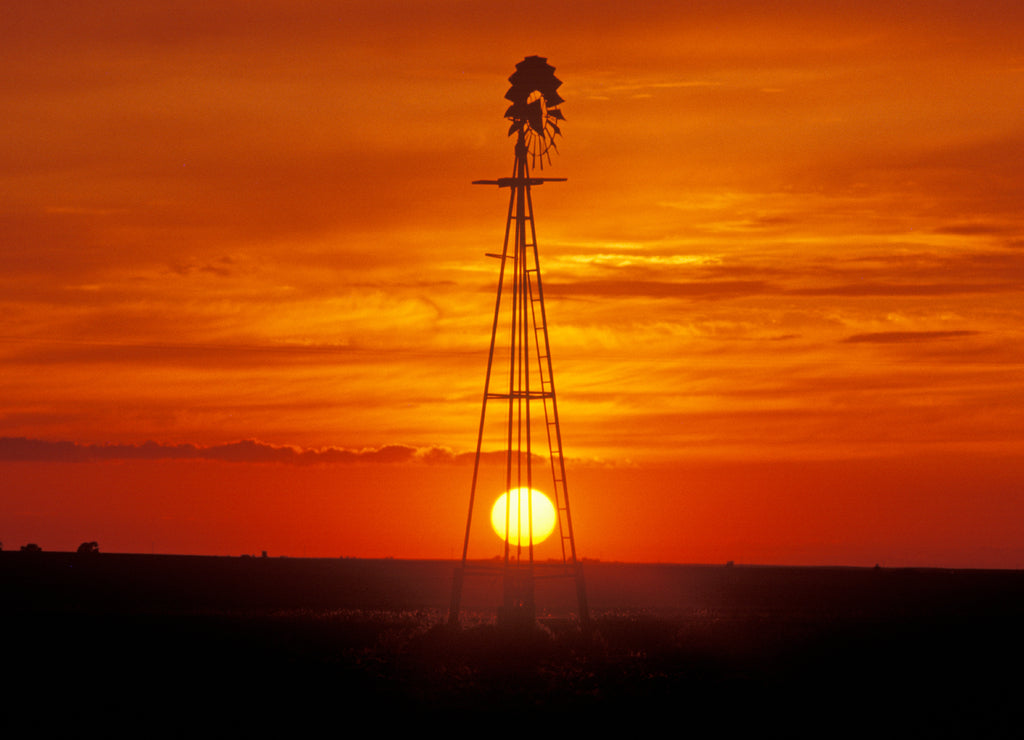 Windmill at sunset in Forgan Oklahoma