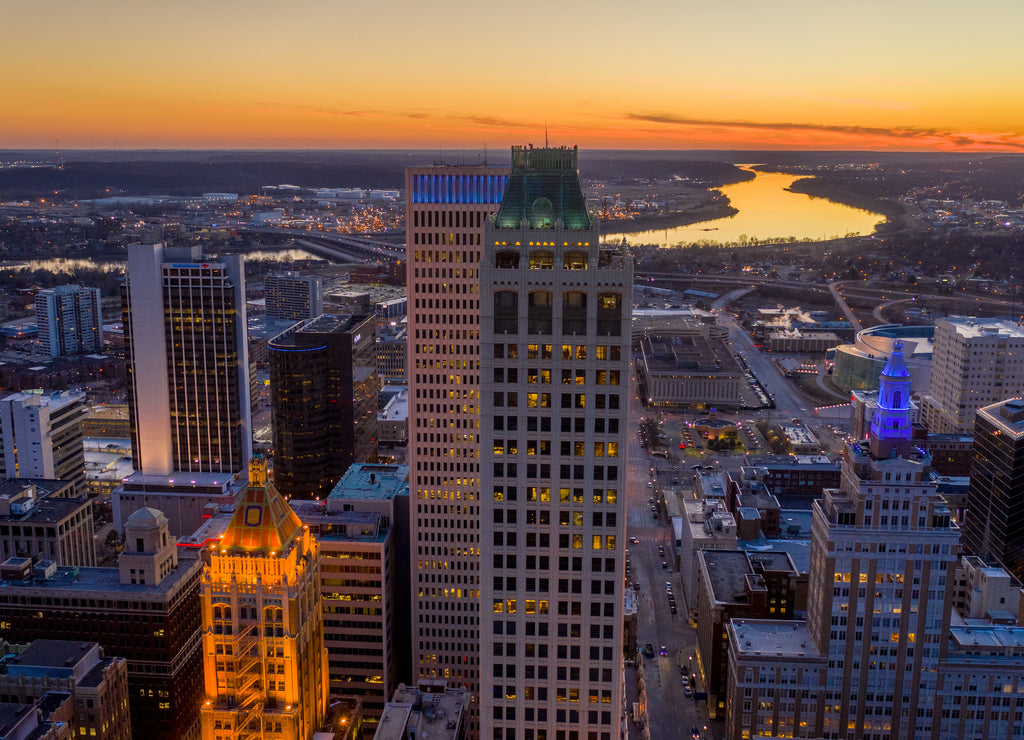 Oklahoma, Tulsa Sunset aerial view