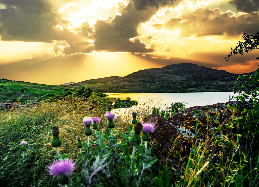 Lake Jed Johnson, valley of Wichita Mountains Wildlife Refuge, Oklahoma