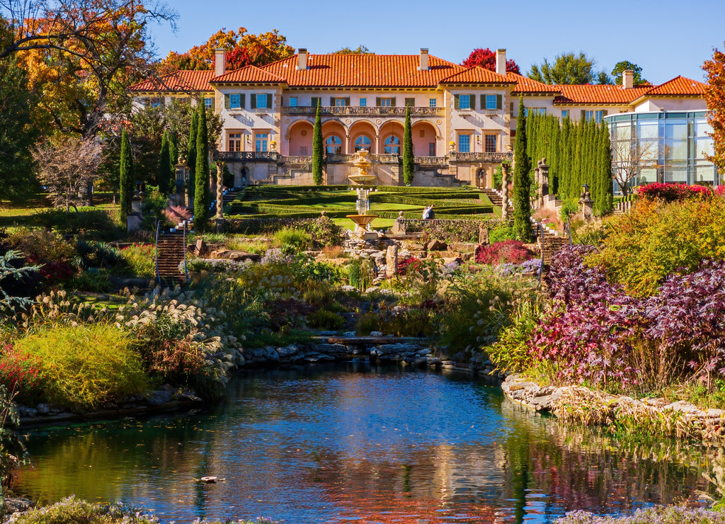 Beautiful fall color and mansion in the famous Philbrook Museum of Art, Tulsa Oklahoma