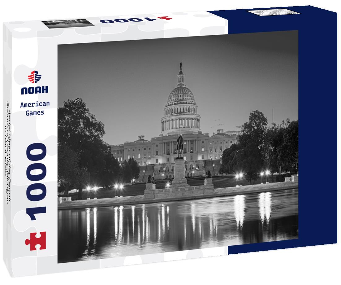 Noah Jigsaw Puzzle Aerial View of the Detroit Suburb of Livonia, Michigan in black white 1000 pieces