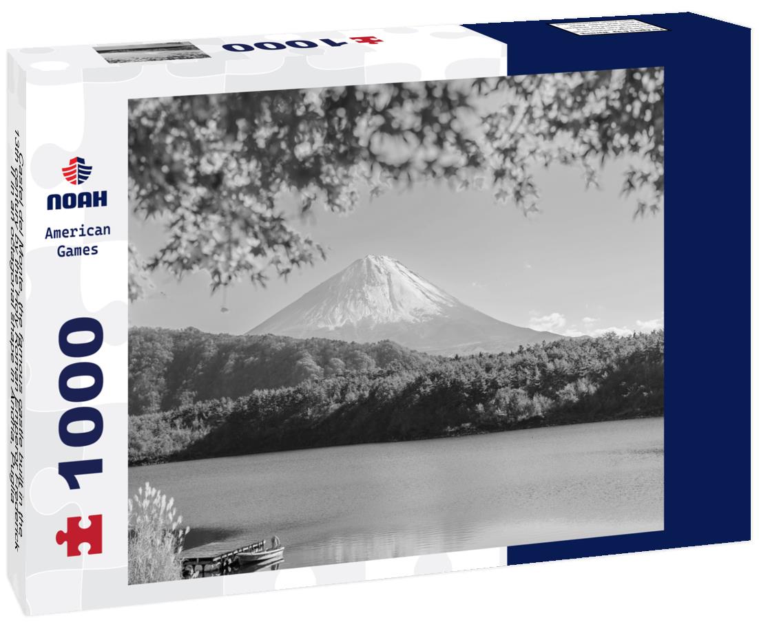 Noah Jigsaw Puzzle Castel del Monte, the famous castle built in the 13th century by the Holy Roman Emperor Frederick II in an octagonal shape in Andria, Puglia, Italy. Unesco World Heritage in black white 1000 pieces