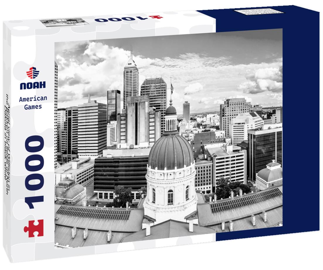 Noah Jigsaw Puzzle Aerial view of Williston in the Bakken oil fields of North Dakota in black white 1000 pieces
