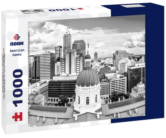 Noah Jigsaw Puzzle Aerial view of Williston in the Bakken oil fields of North Dakota in black white 1000 pieces