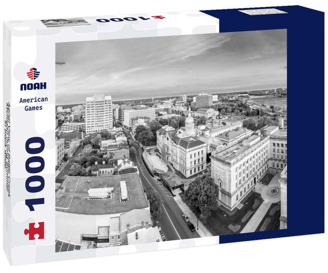 Noah Jigsaw Puzzle Aerial View of Battle Creek, Michigan during Summer in black white 1000 pieces