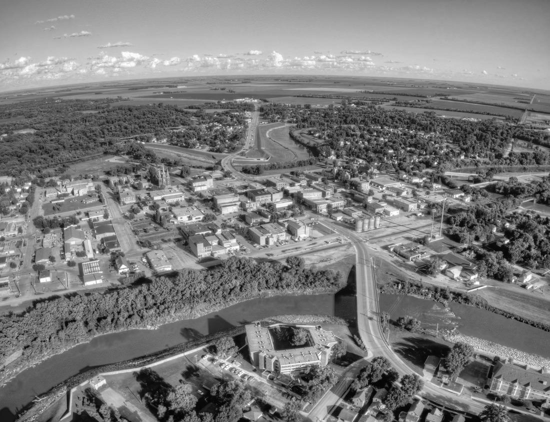 Noah Jigsaw Puzzle Afternoon aerial city view of downtown Monterey Park, California, USA in black white 1000 pieces