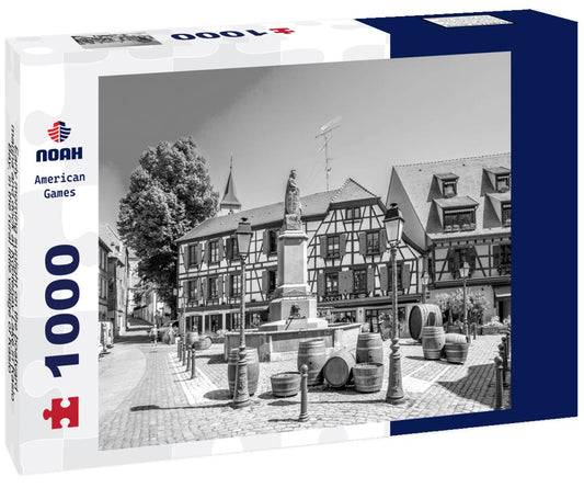 Noah Jigsaw Puzzle Early morning sunlight on the boatyard, marina and dock at Kootenay Lake in Kaslo Bay, in the rural little village of Kaslo, British Columbia, Canada in black white 1000 pieces