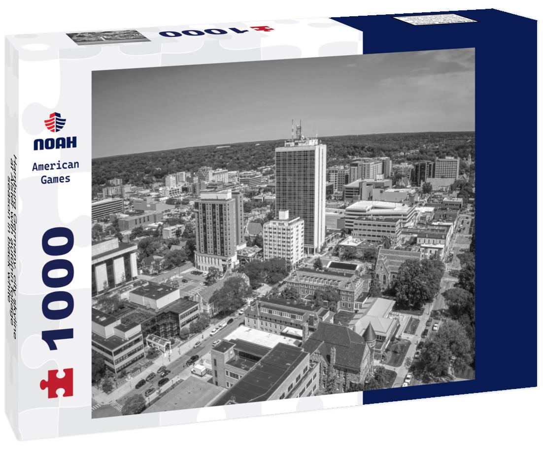 Noah Jigsaw Puzzle Hamburg Germany, city skyline at Alster with autumn foliage season in black white 1000 pieces