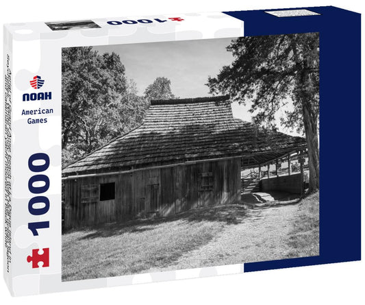 Noah Jigsaw Puzzle Aerial of Grand Anse beach at La Digue island in Seychelles. White sandy beach with blue ocean lagoon and catamaran yacht moored in black white 1000 pieces