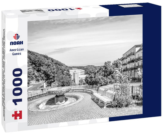 Noah Jigsaw Puzzle Castel San Pietro Terme, in the province of Bologna, Emilia-Romagna, Italy: main square of the historic town with historic church in black white 1000 pieces